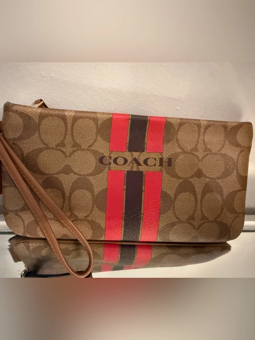 Coach Varsity Corner Zip Signature Wristlet